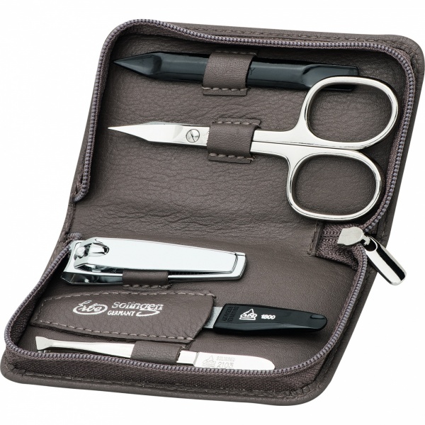 Becker Solingen 5-Piece Manicure Set in Zipped Leather Case - Siena - Taupe