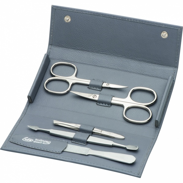 Becker Solingen 5-Piece Manicure Set in Leather Case - Siena - Grey