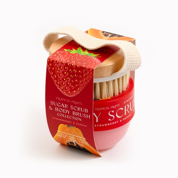 The Somerset Toiletry Company Body Scrub and Body Brush Set - Strawberry and Papaya 150 g